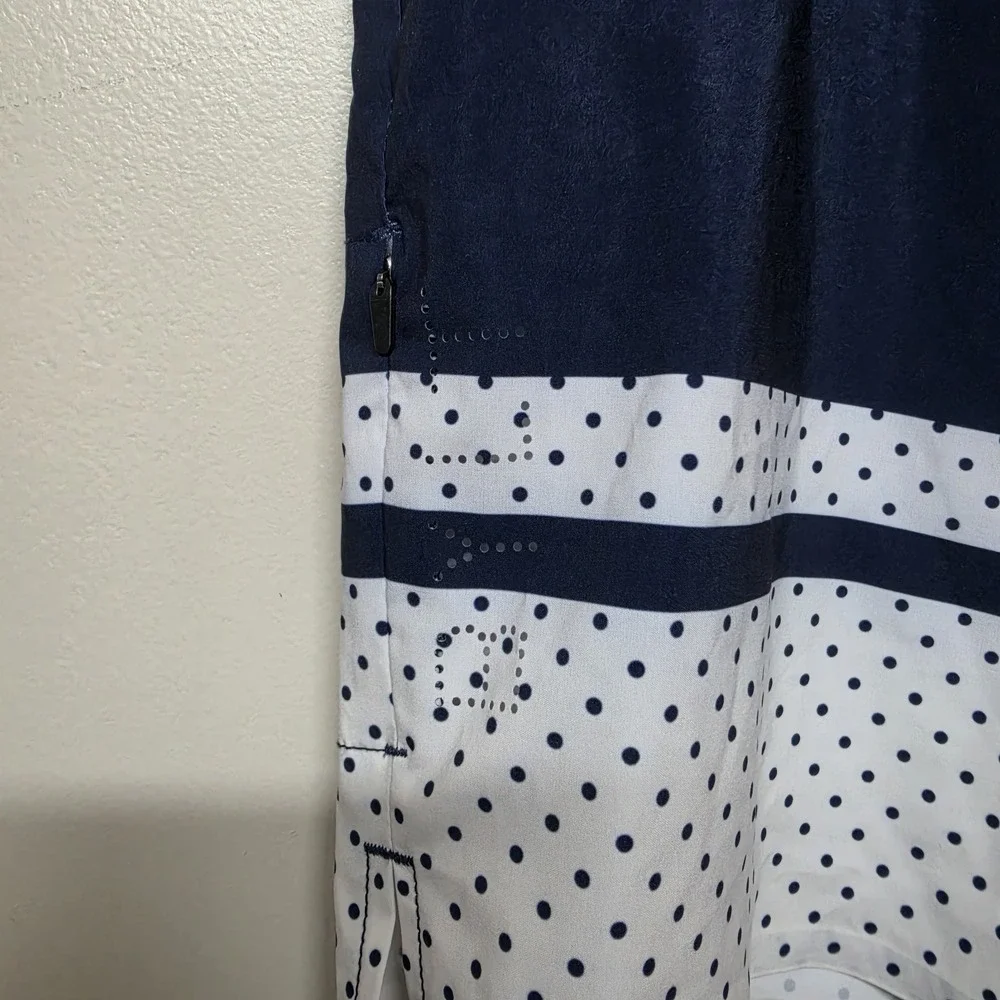 BYLT Coastal Board Shorts Men's L Large Navy Blue Polka Dot Bathing Suit Stretch